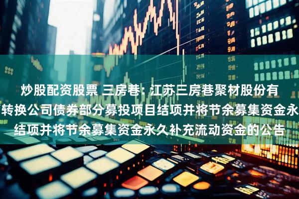 炒股配资股票 三房巷: 江苏三房巷聚材股份有限公司关于公开发行可转换公司债券部分募投项目结项并将节余募集资金永久补充流动资金的公告